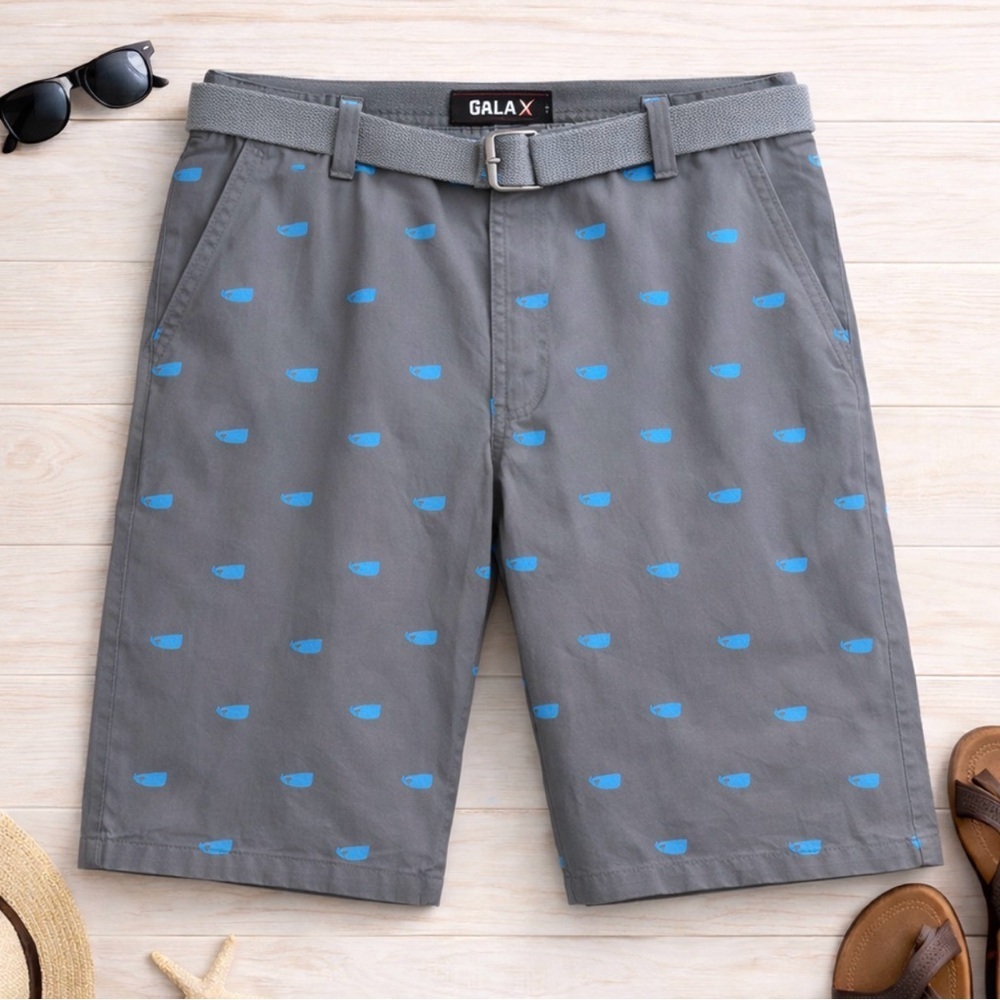 NWT $68 Men's Galaxy by Harvic Cargo Shorts Gray Sea Blue Whales Sz 40 x 11